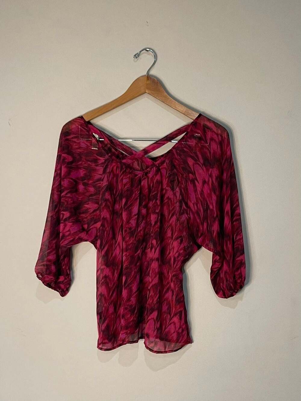 Express Pink Abstract Print Cross Back Dolman Sleeve Blouse Size S/P Y2K